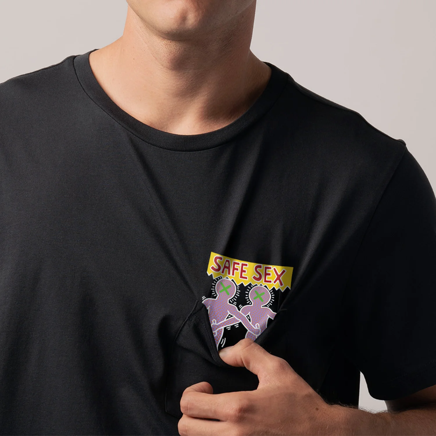 Keith Haring Safe Sex Pocket Tee - Black - Image 7